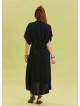 V Neck Gathered Detailed Black Casual Dress 4532